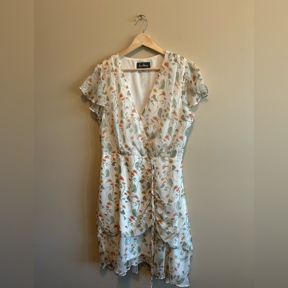 Sam Edelman Floral Dress, Ruched Waist, Cream color, Size 8 - Picture 4 of 10